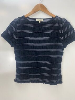Madewell Black & White Short Sleeve Crinkle Stripe Tee